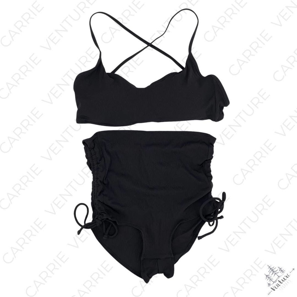 Summersalt Maternity Solid Black Ribbed Bikini Set Cinched High Rise Bottoms 4